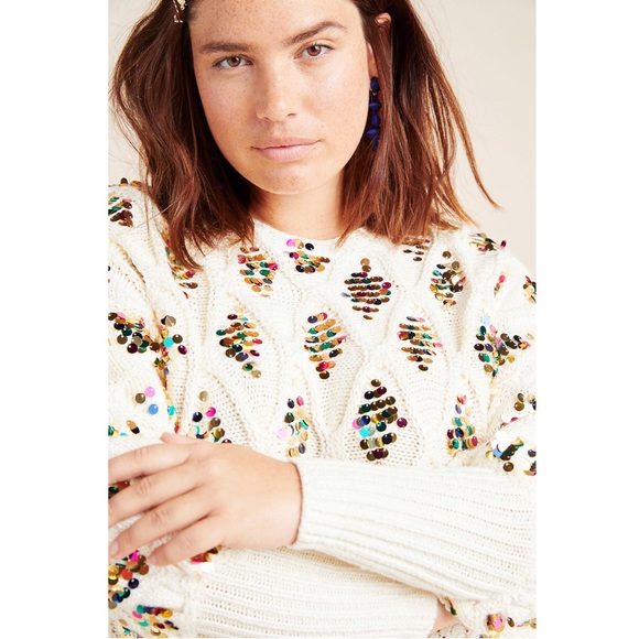 Anthropologie White Sequin Sweater - Picture 9 of 16